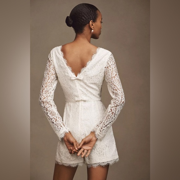 NWT BHLDN Mock-Neck Long-Sleeve Bow-Back Lace Romper - Picture 2 of 8
